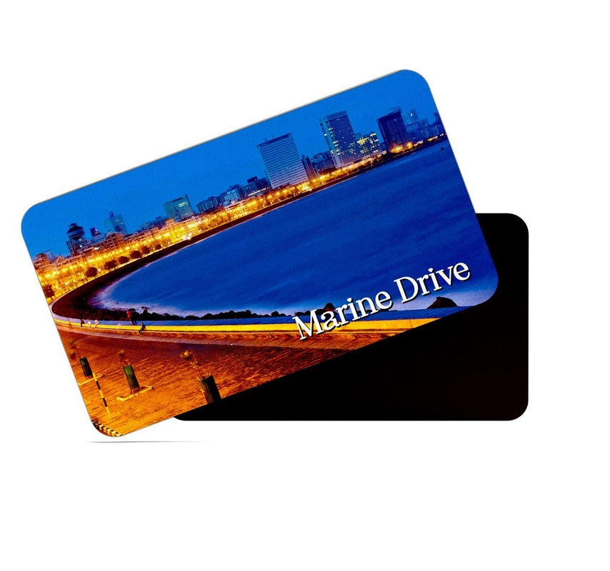 dhcrafts Rectangular Rubber Fridge Magnet / Magnetic Card Multicolor Maharashtra Marine Drive Design Pack of 1 (8.6cm x 5.4cm)
